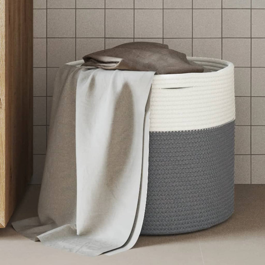 Opbergmand Ø 40X35 Cm Katoen Grijs En Wit