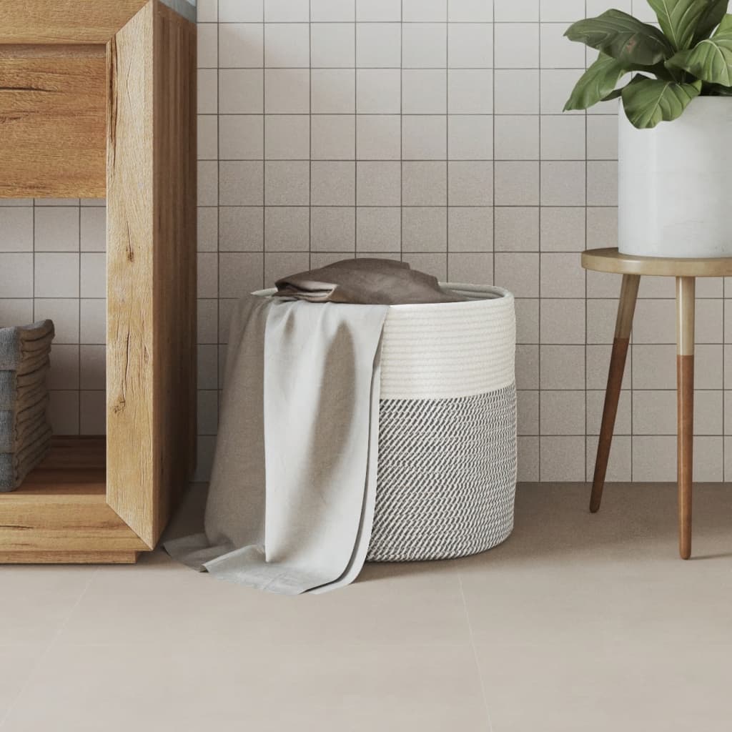 Opbergmand Ø 40X35 Cm Katoen Grijs En Wit