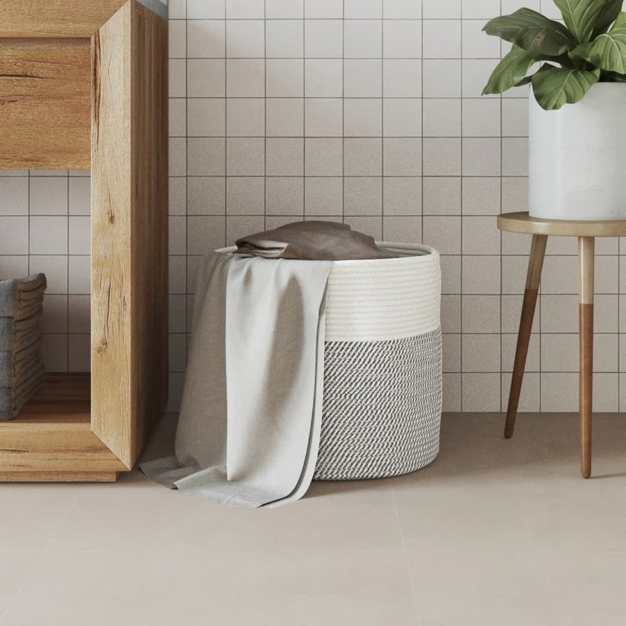 Opbergmand Ø 40X35 Cm Katoen Grijs En Wit