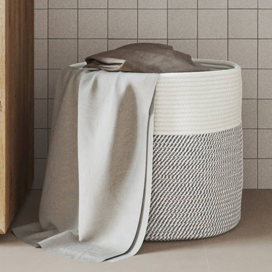 Opbergmand Ø 40X35 Cm Katoen Grijs En Wit