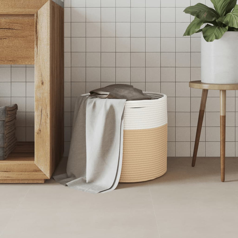 Opbergmand Ø 40X35 Cm Katoen Beige En Wit