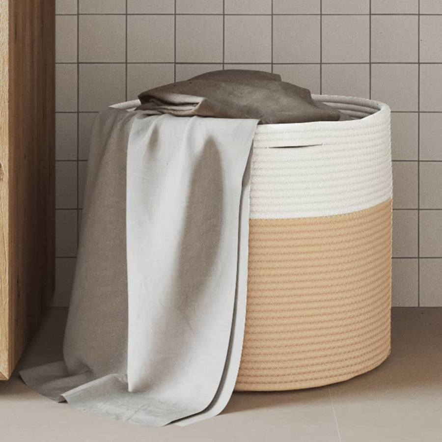 Opbergmand Ø 40X35 Cm Katoen Beige En Wit