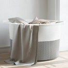 Laundry basket Ø 55x36 cm cotton grey and white