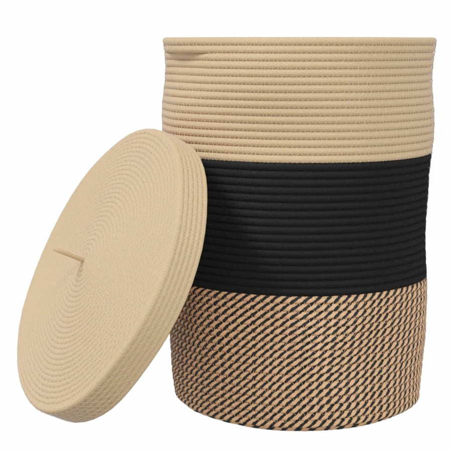 Opbergmand met deksel Ø 37x50 cm katoen zwart en beige