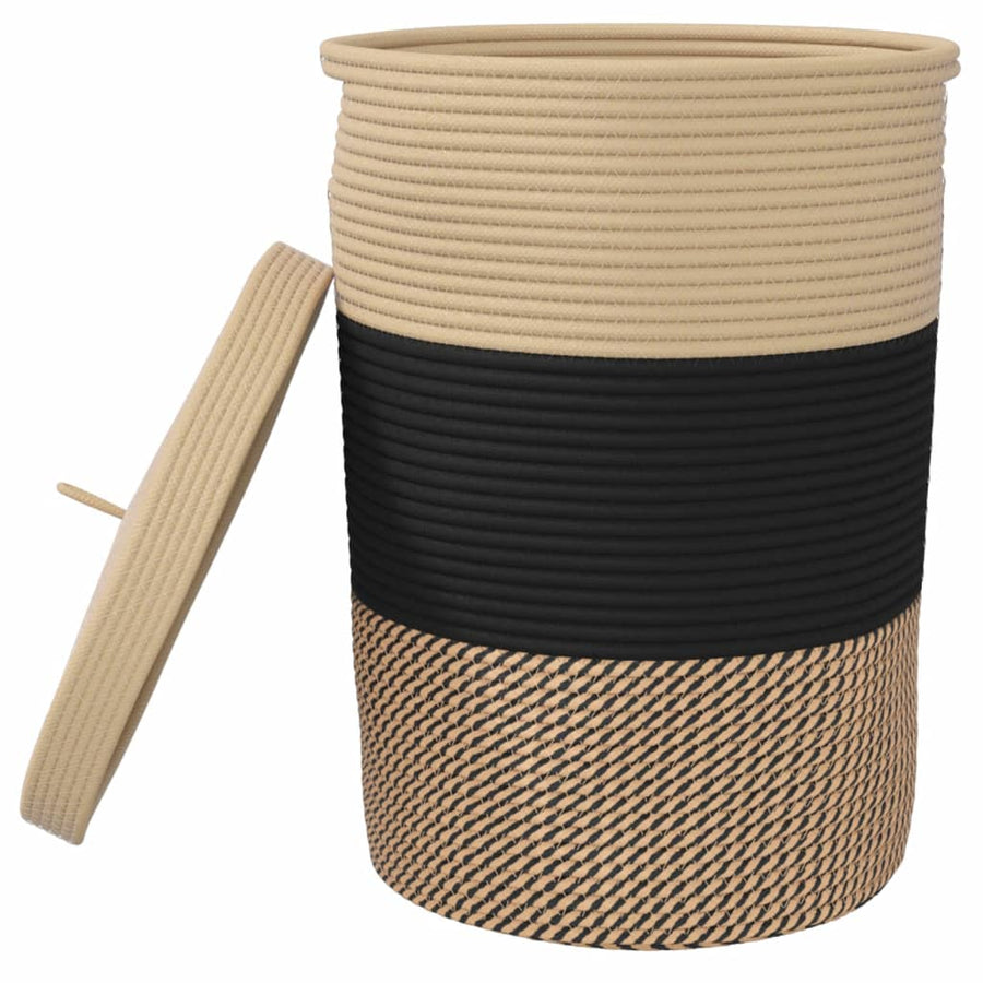 Opbergmand met deksel Ø 37x50 cm katoen zwart en beige
