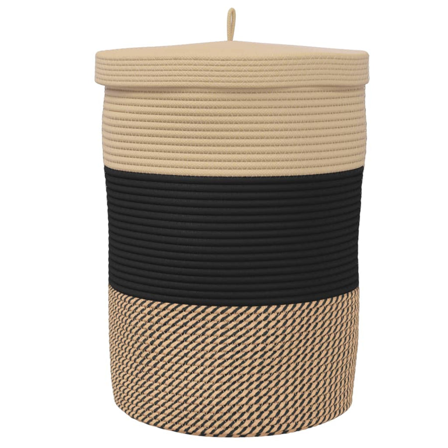 Opbergmand met deksel Ø 37x50 cm katoen zwart en beige
