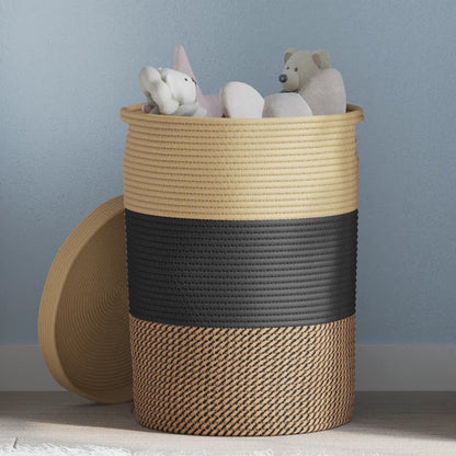 Opbergmand met deksel Ø 37x50 cm katoen zwart en beige