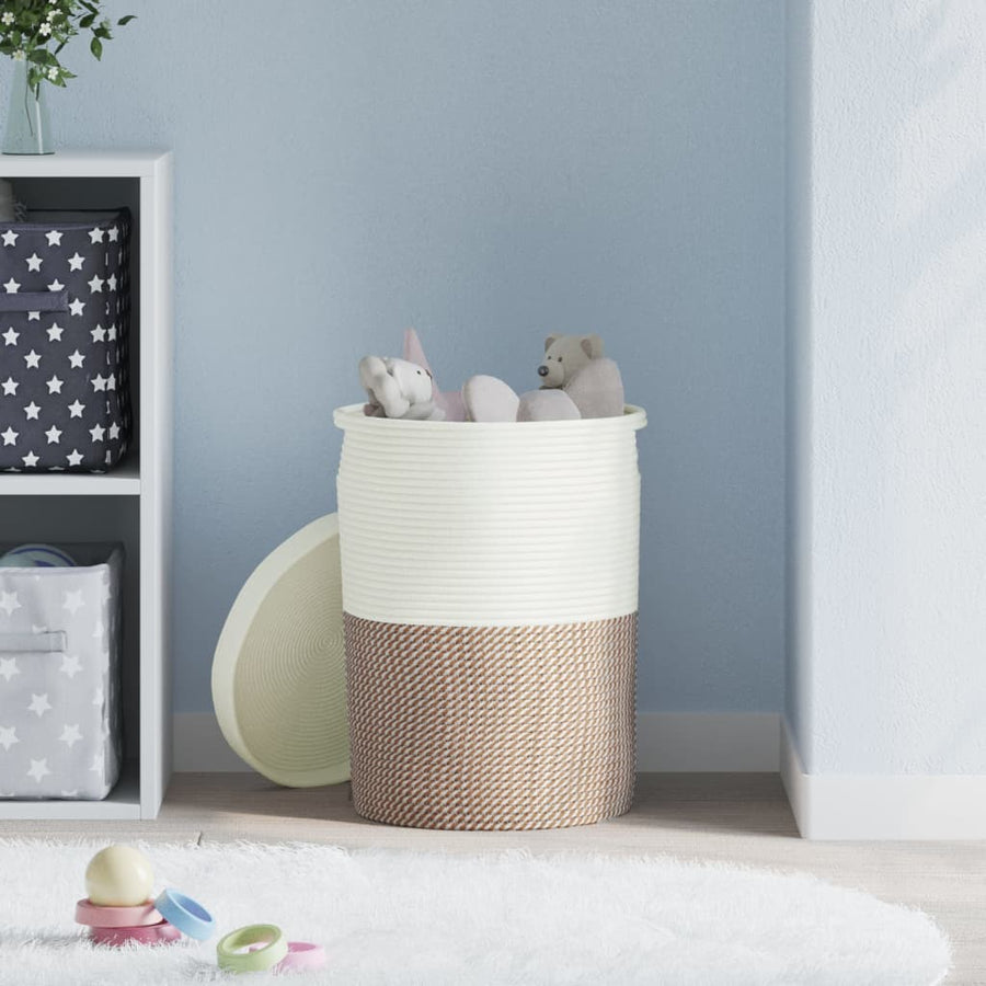 Opbergmand met deksel Ø 37x50 cm katoen bruin en wit