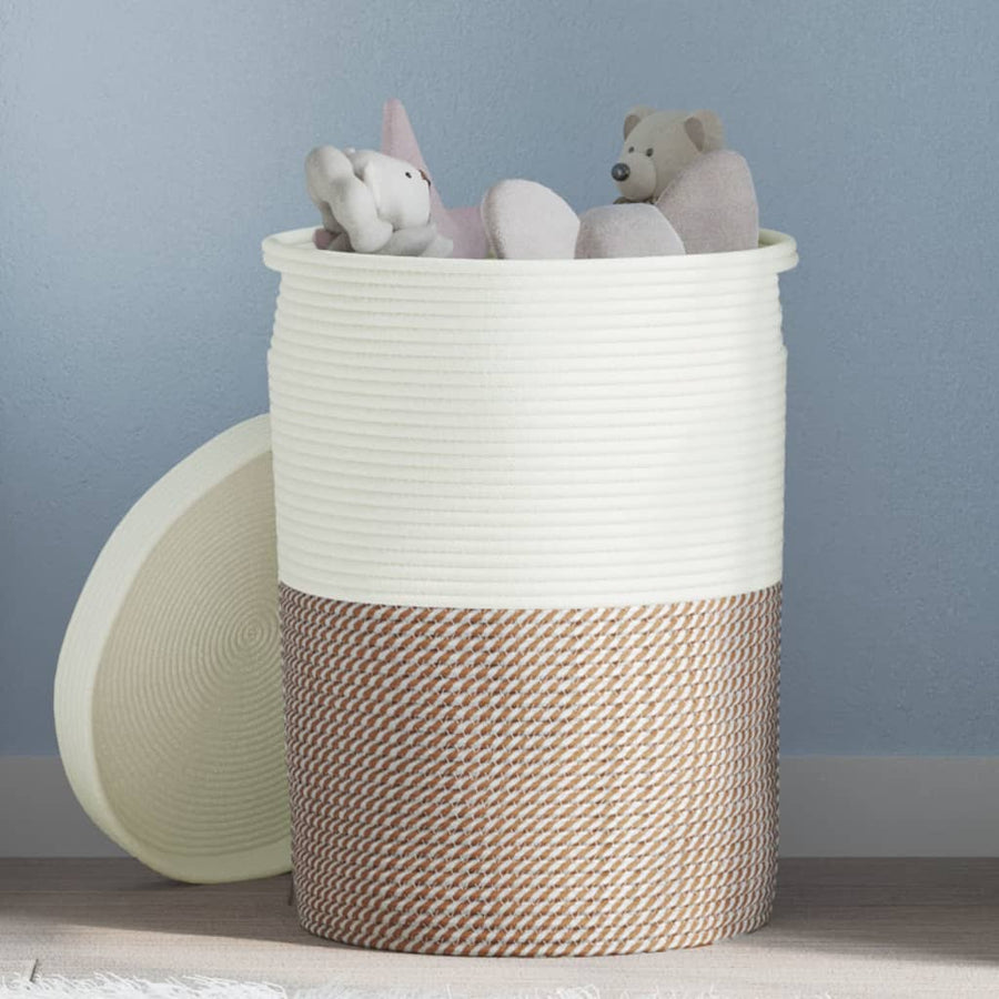 Opbergmand met deksel Ø 37x50 cm katoen bruin en wit