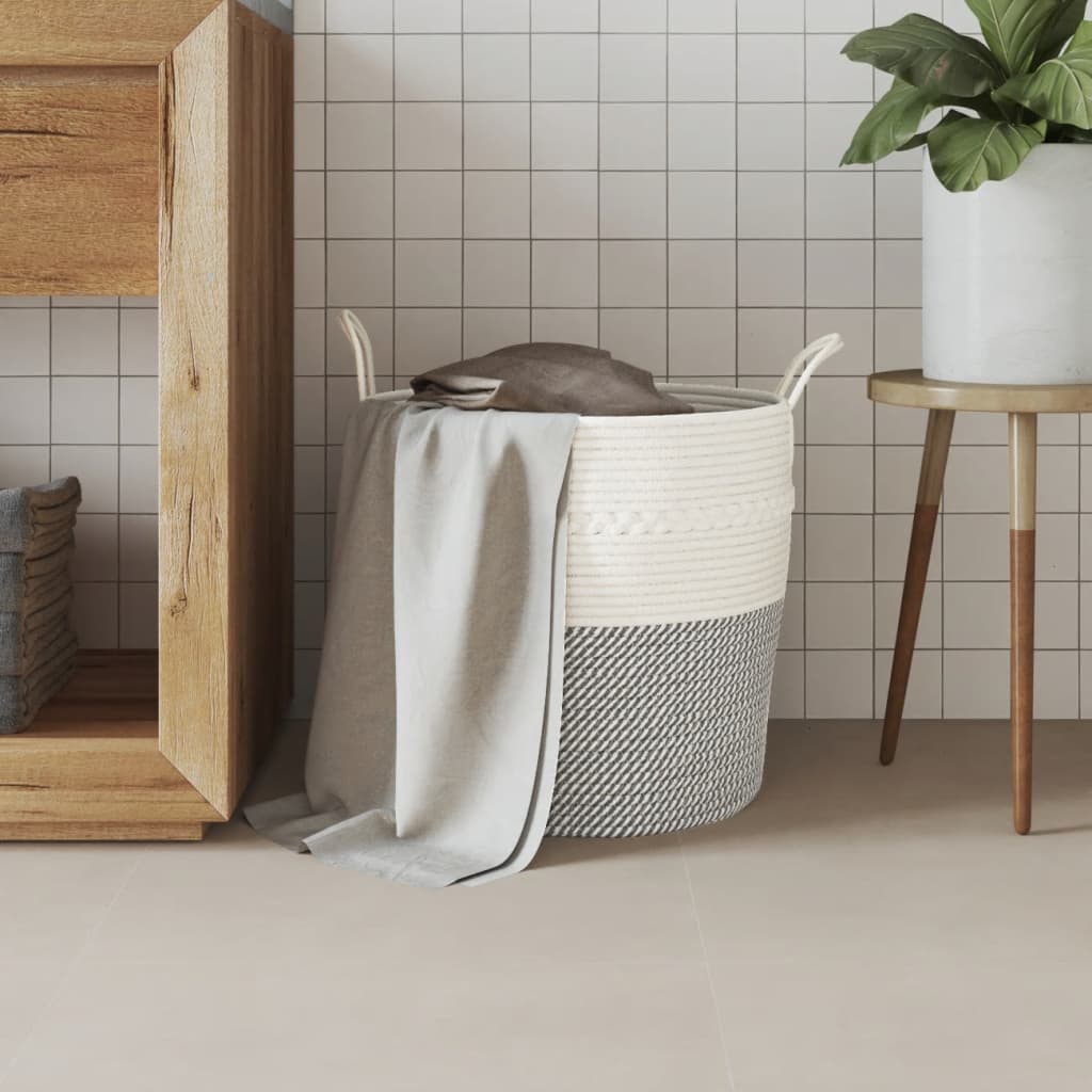 Opbergmand Ø Katoen 43 x 38 cm Grijs en wit