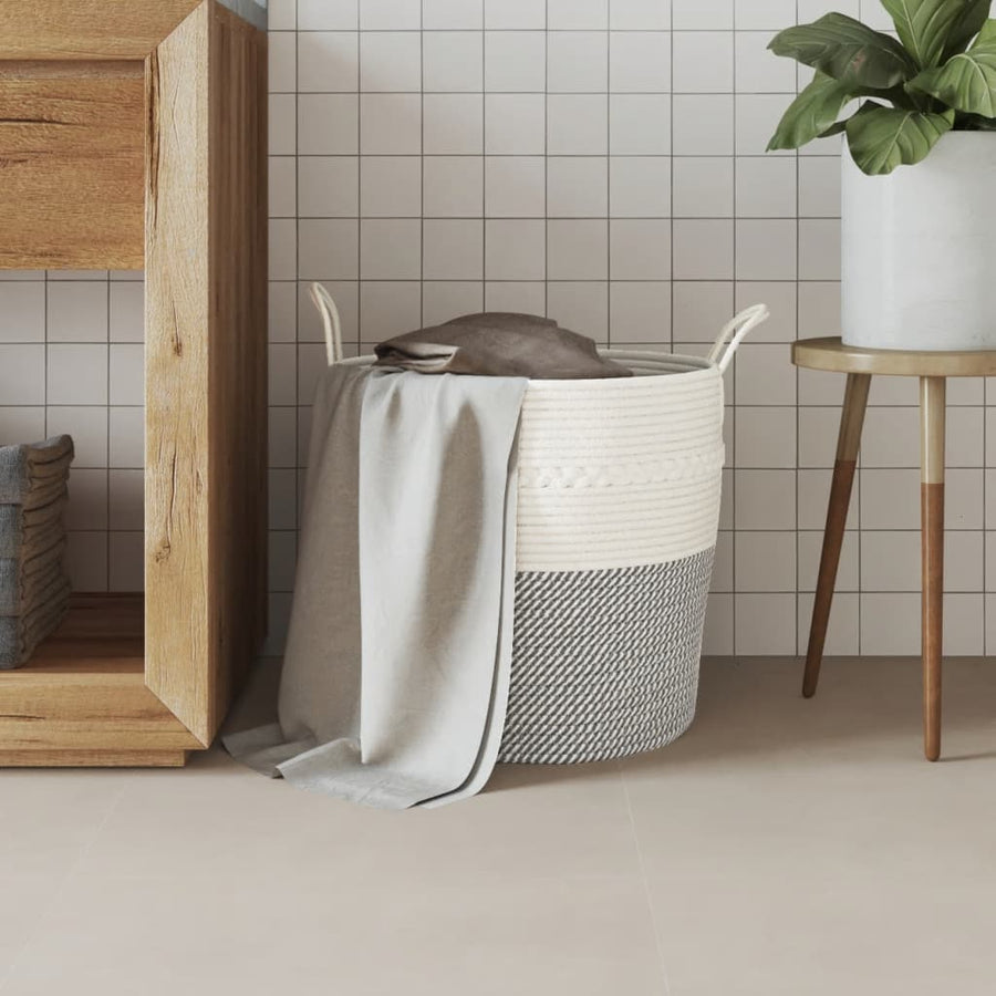 Opbergmand Ø Katoen 43 x 38 cm Grijs en wit