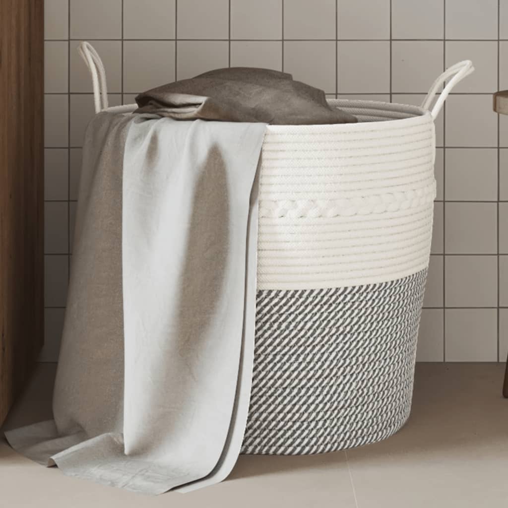 Opbergmand Ø Katoen 43 x 38 cm Grijs en wit