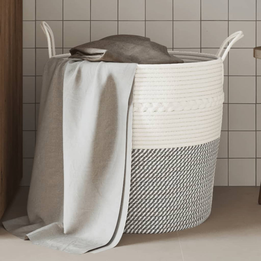 Opbergmand Ø Katoen 43 x 38 cm Grijs en wit