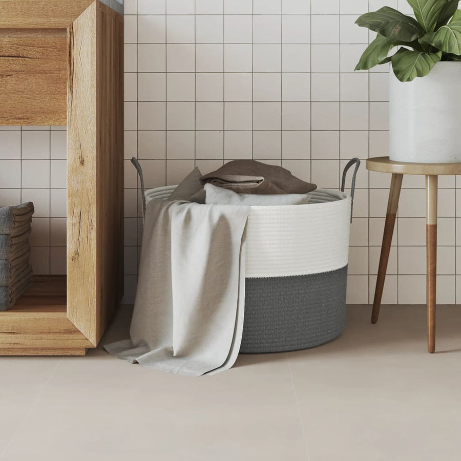 Opbergmand Ø Katoen En Wit 51 x 33 cm Grijs