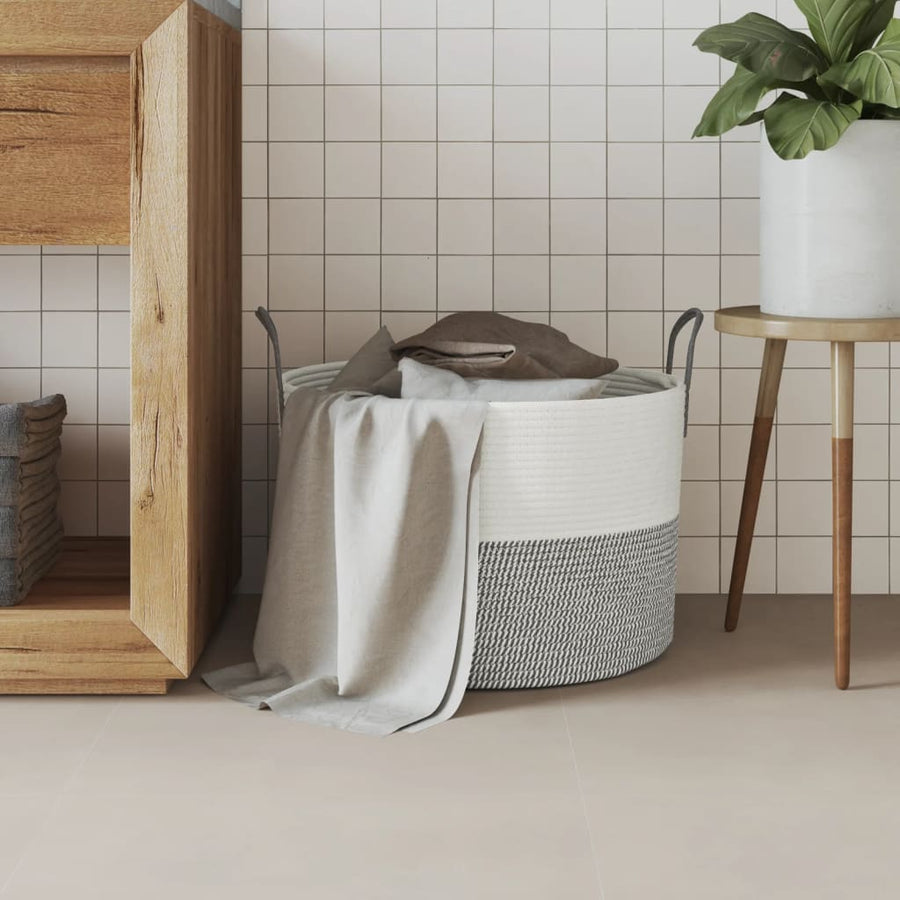 Opbergmand Ø Katoen 51 x 33 cm Grijs en wit