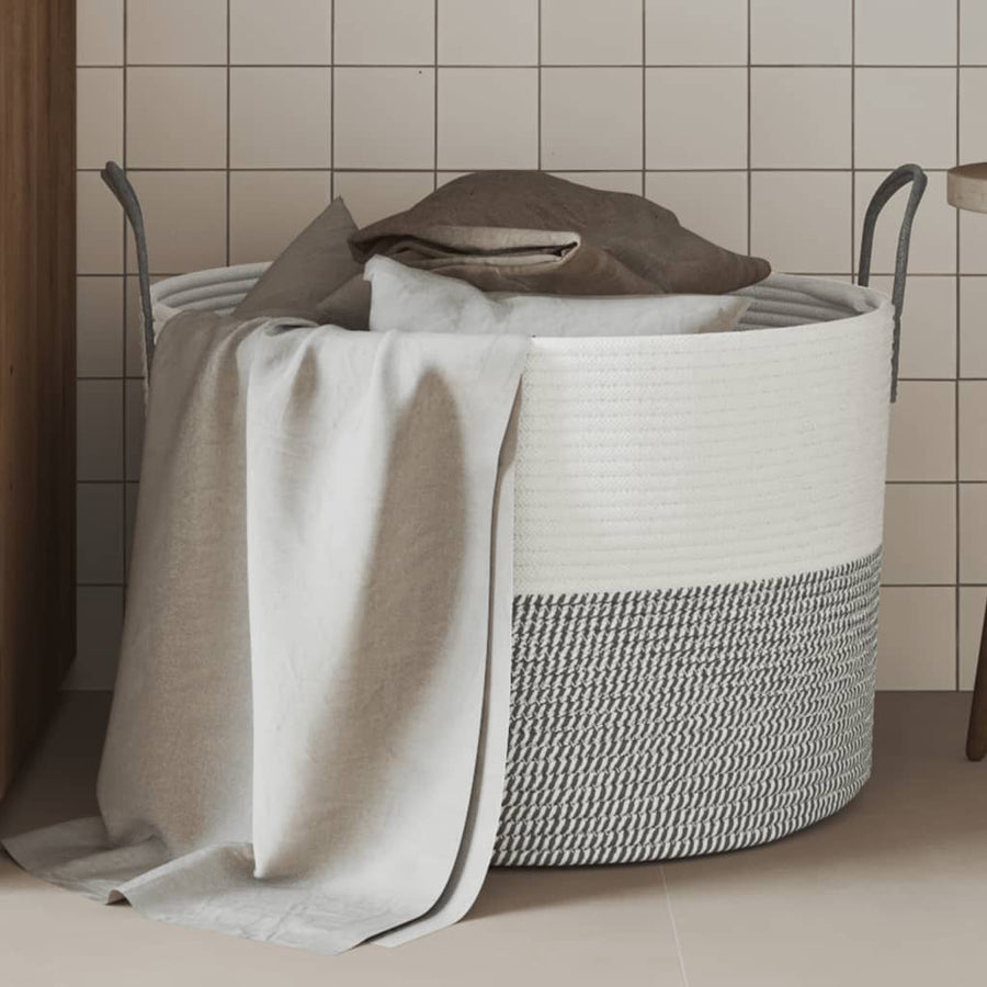 Opbergmand Ø Katoen 51 x 33 cm Grijs en wit