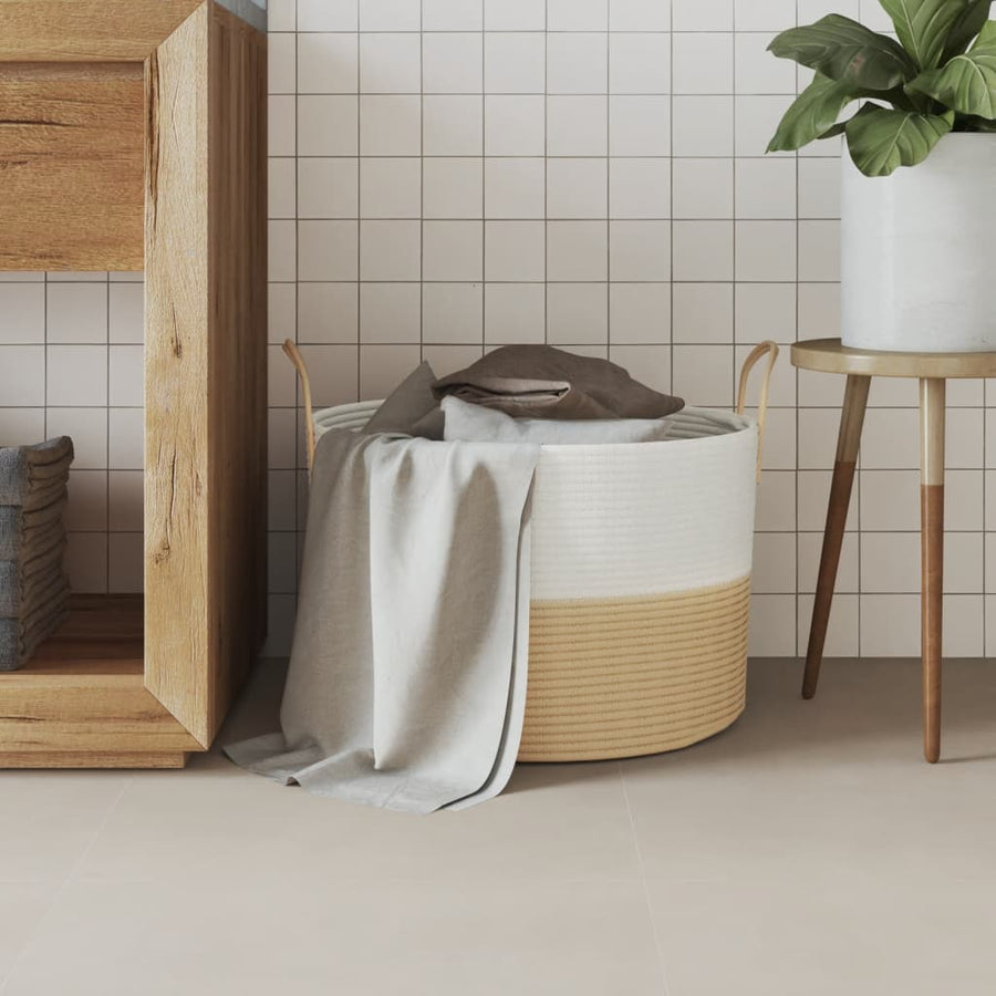 Opbergmand Ø Katoen En Wit 51 x 33 cm Beige