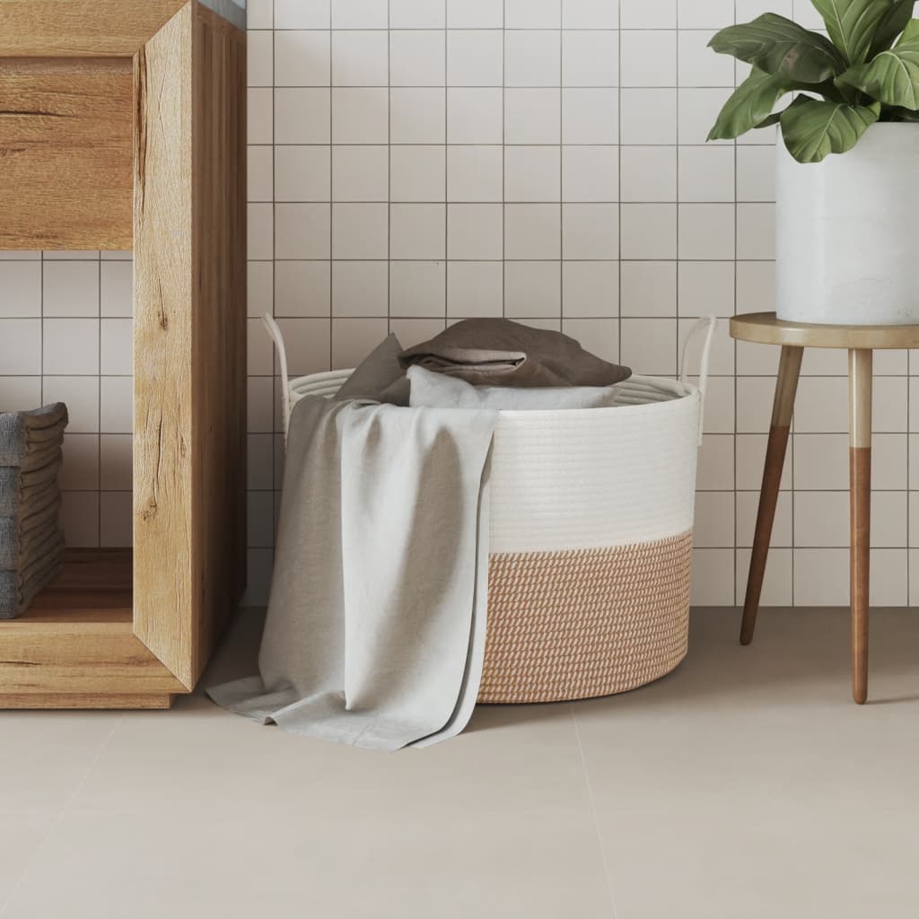 Opbergmand Ø Katoen En Wit 51 x 33 cm Bruin