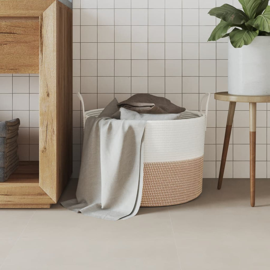 Opbergmand Ø Katoen En Wit 51 x 33 cm Bruin
