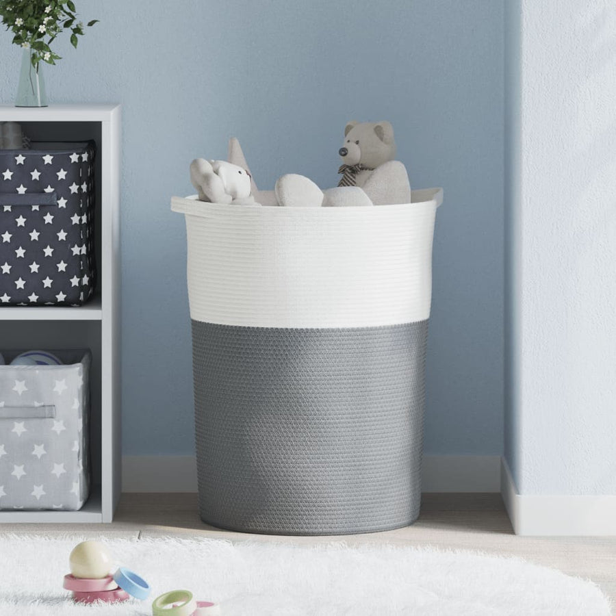 Opbergmand Ø 49X65 Cm Katoen En Wit Grijs