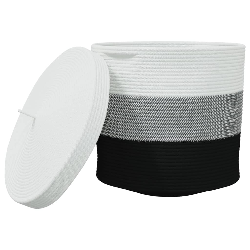 Opbergmand Met Deksel Ø 40X35 Cm Katoen Wit En Zwart