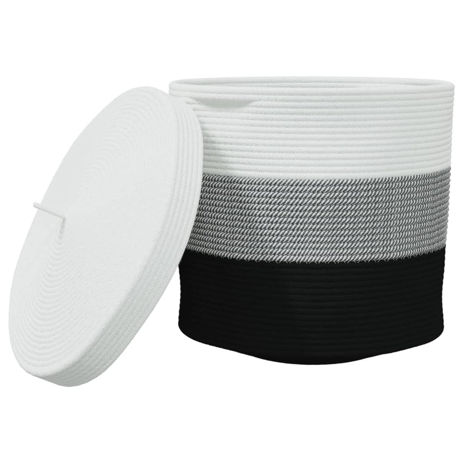Opbergmand Met Deksel Ø 40X35 Cm Katoen Wit En Zwart