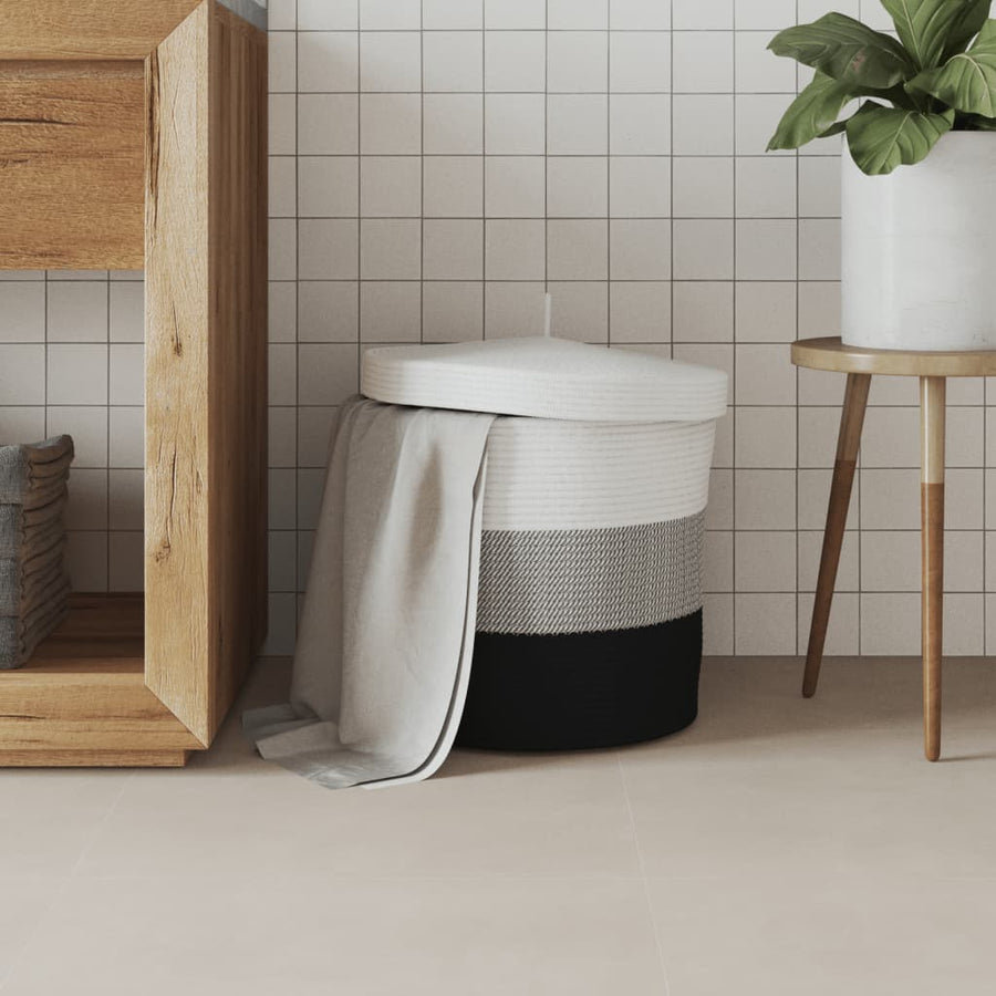 Opbergmand Met Deksel Ø 40X35 Cm Katoen Wit En Zwart
