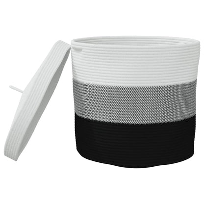 Opbergmand Met Deksel Ø 40X35 Cm Katoen Wit En Zwart
