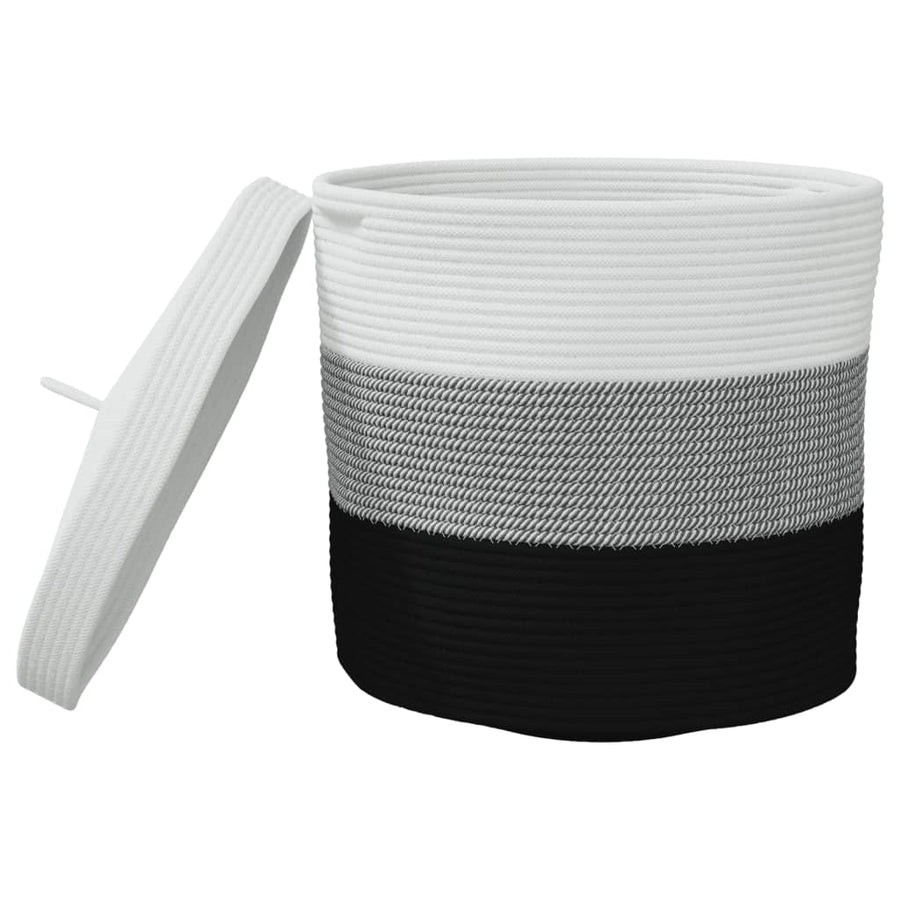 Opbergmand Met Deksel Ø 40X35 Cm Katoen Wit En Zwart