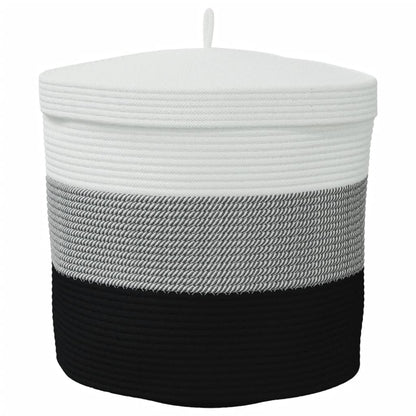 Opbergmand Met Deksel Ø 40X35 Cm Katoen Wit En Zwart