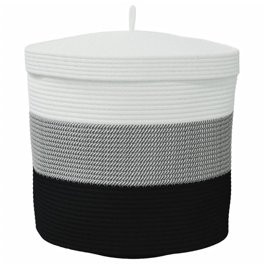 Opbergmand Met Deksel Ø 40X35 Cm Katoen Wit En Zwart