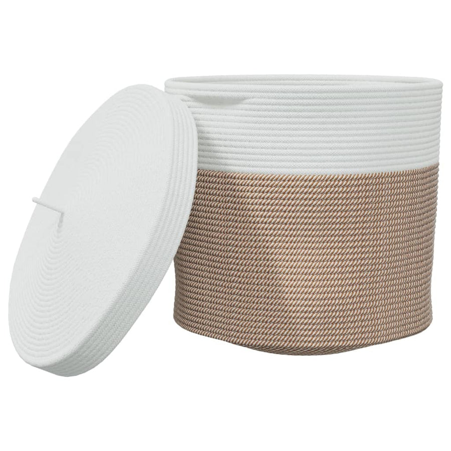 Opbergmand Met Deksel Ø 40X35 Cm Katoen En Wit Bruin