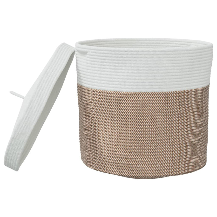 Opbergmand Met Deksel Ø 40X35 Cm Katoen En Wit Bruin