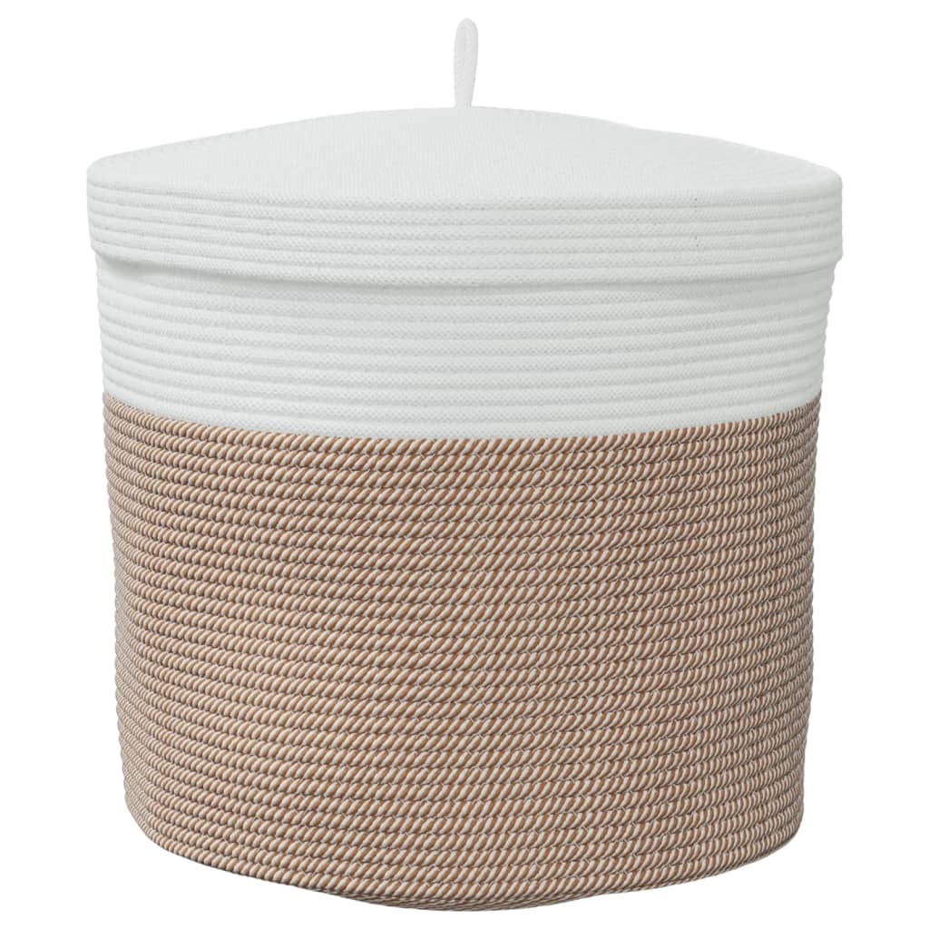 Opbergmand Met Deksel Ø 40X35 Cm Katoen En Wit Bruin