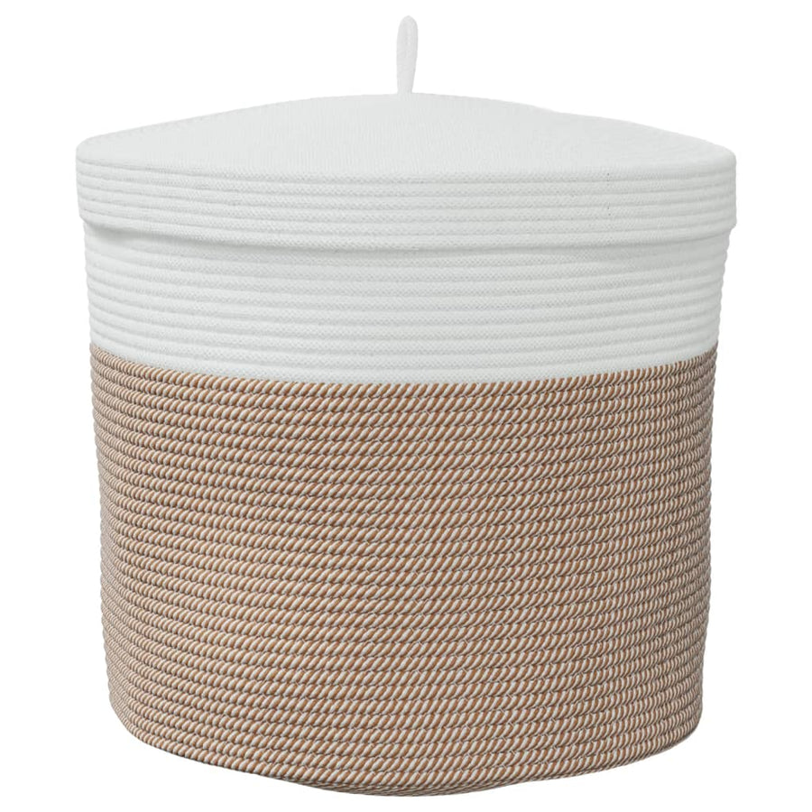 Opbergmand Met Deksel Ø 40X35 Cm Katoen En Wit Bruin