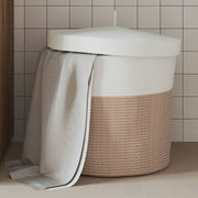 Storage basket with lid Ø 40x35 cm cotton brown and white