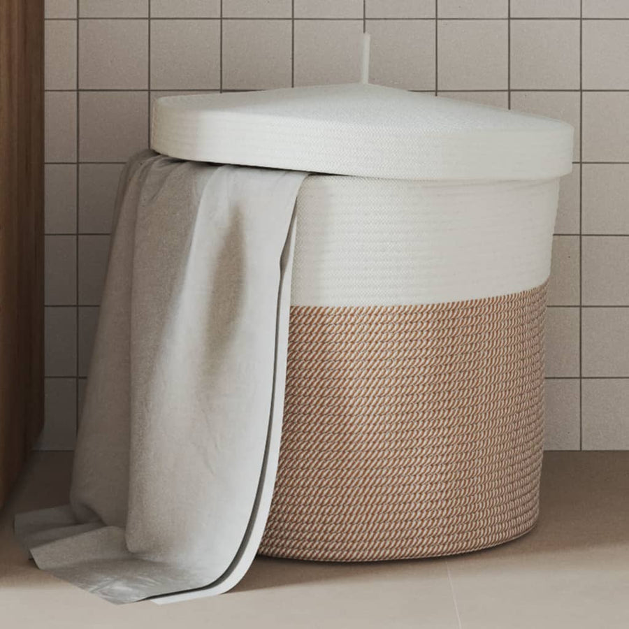 Opbergmand Met Deksel Ø 40X35 Cm Katoen En Wit Bruin