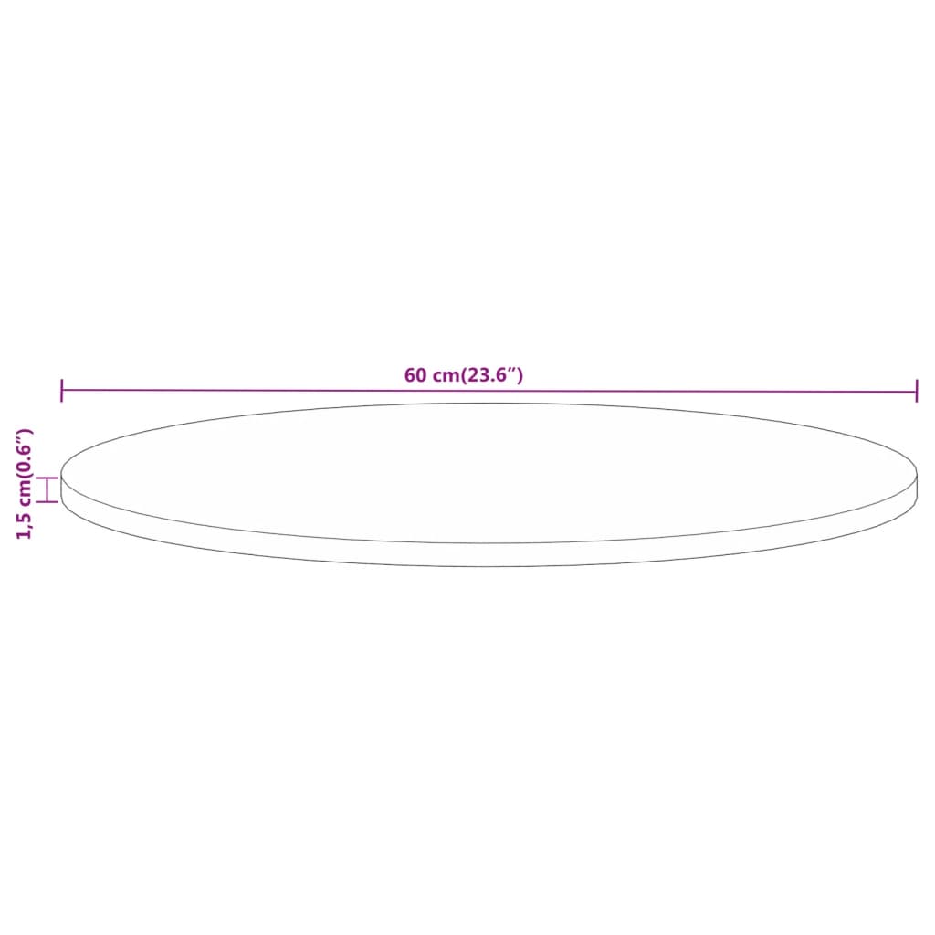 Tafelblad rond Ø 60x1,5 cm massief ruw mangohout