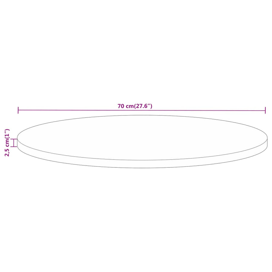 Tafelblad rond Ø 70x2,5 cm massief ruw mangohout