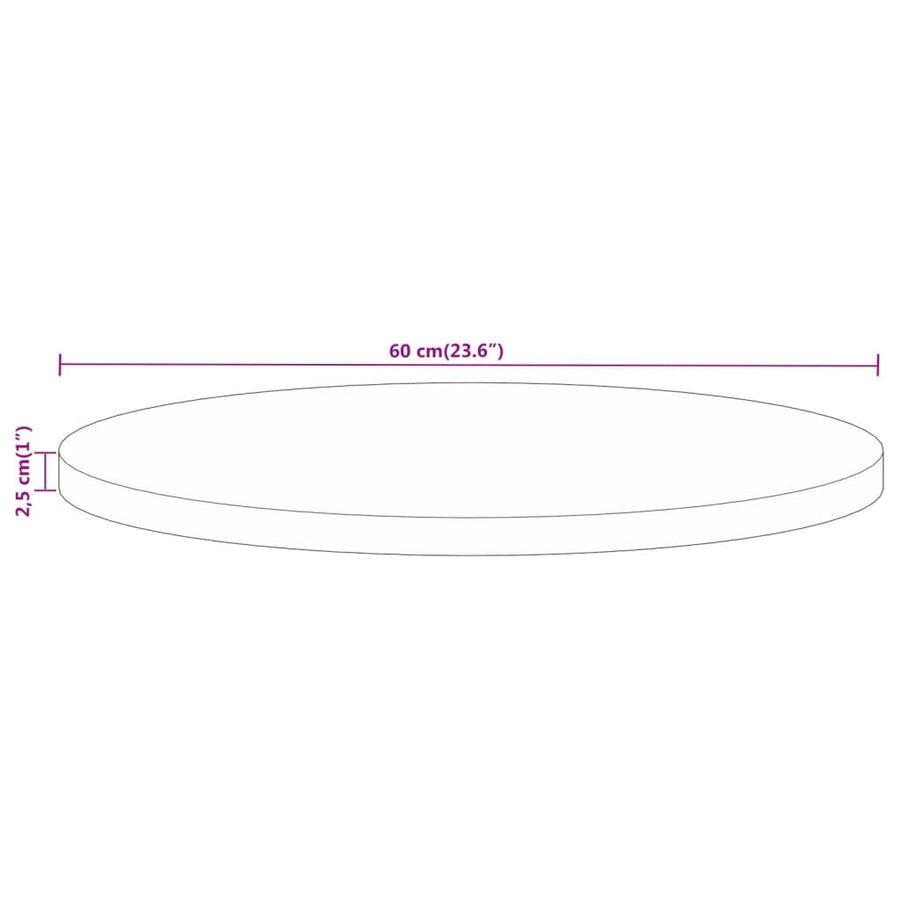 Tafelblad Rond Ø 60X2,5 Cm Massief Ruw Mangohout Mangohout (Eikenafwerking) 25 mm 60 cm
