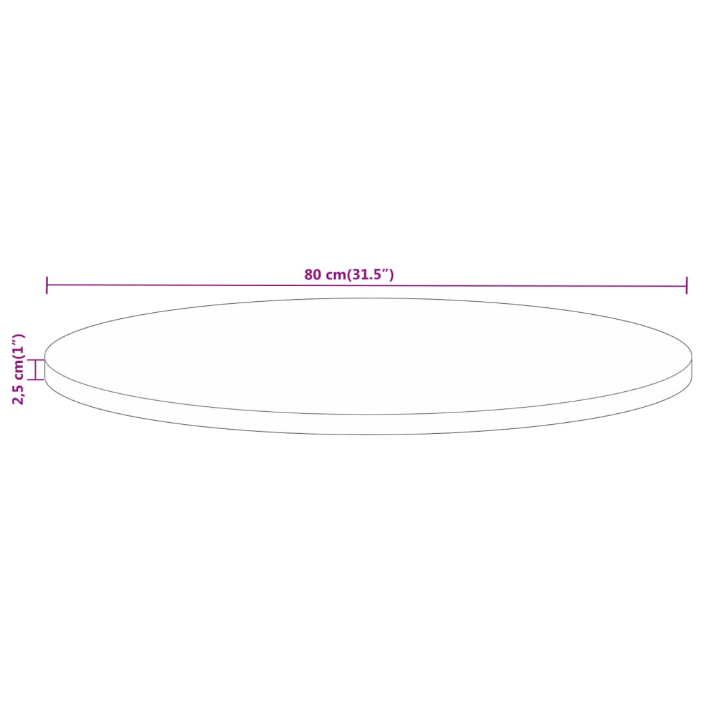 Tafelblad Rond Ø 80X2,5 Cm Massief Ruw Mangohout Mangohout (Eikenafwerking) 25 mm 80 cm