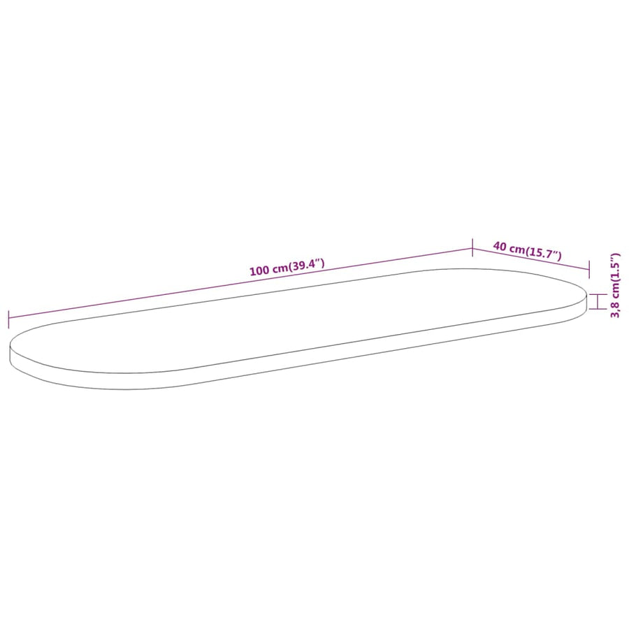 Tafelblad Ovaal 00X40X3,8 Cm Naturel 100 x 40 x 3.8 cm