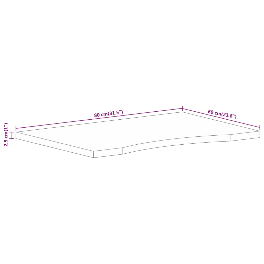 Bureaublad met ronding 80x60x2,5 cm massief ruw mangohout