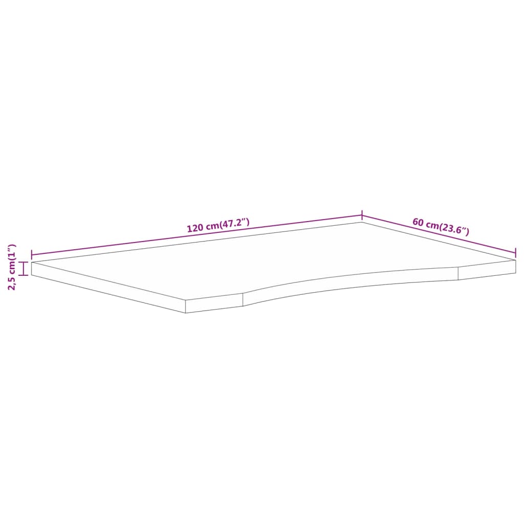 Tafelblad met ronding 120x60x2,5 cm massief ruw mangohout