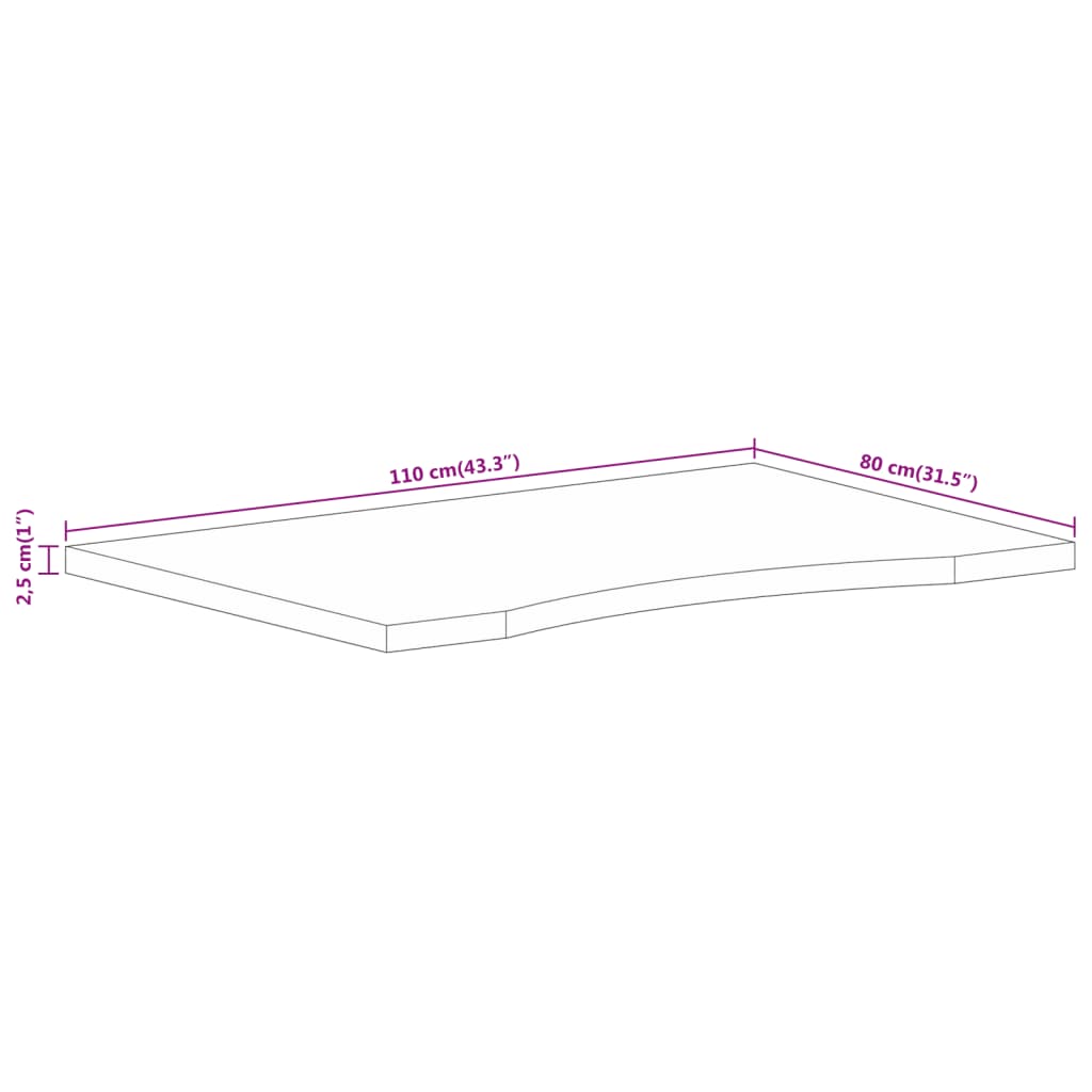 Bureaublad met ronding 110x80x2,5 cm massief ruw mangohout