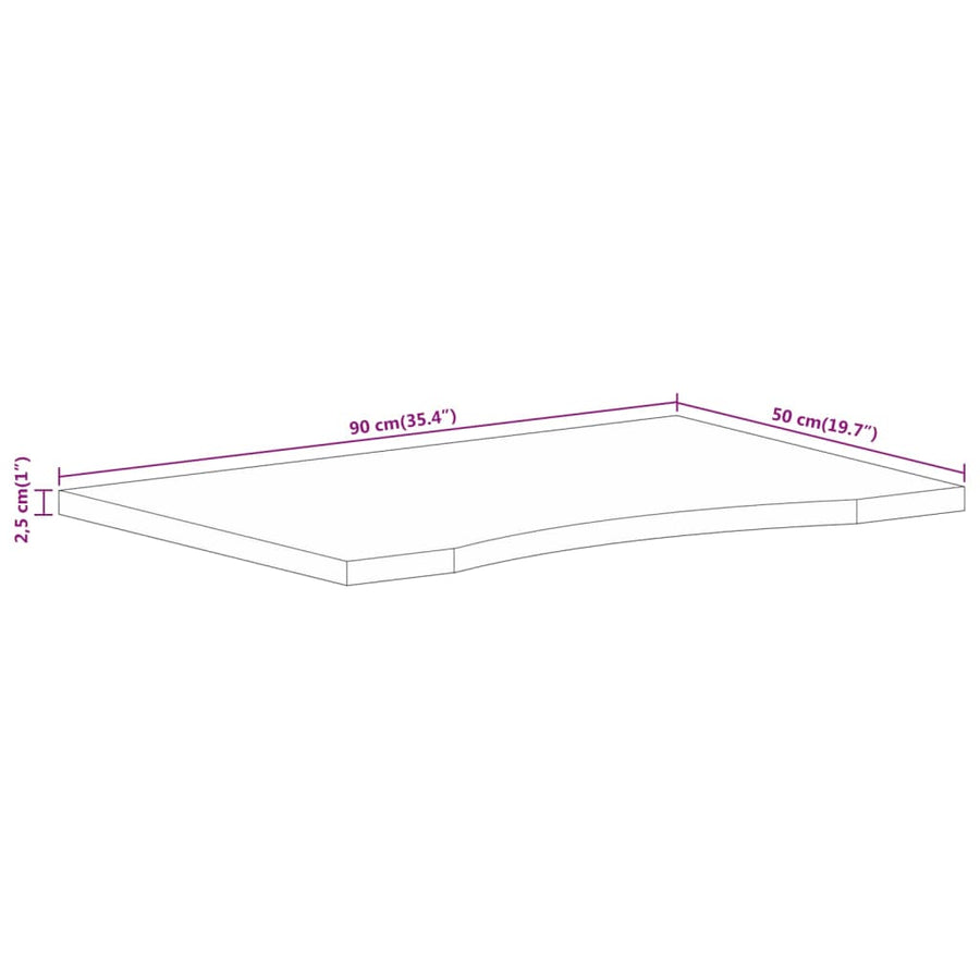 Bureaublad met ronding 90x50x2,5 cm massief ruw mangohout