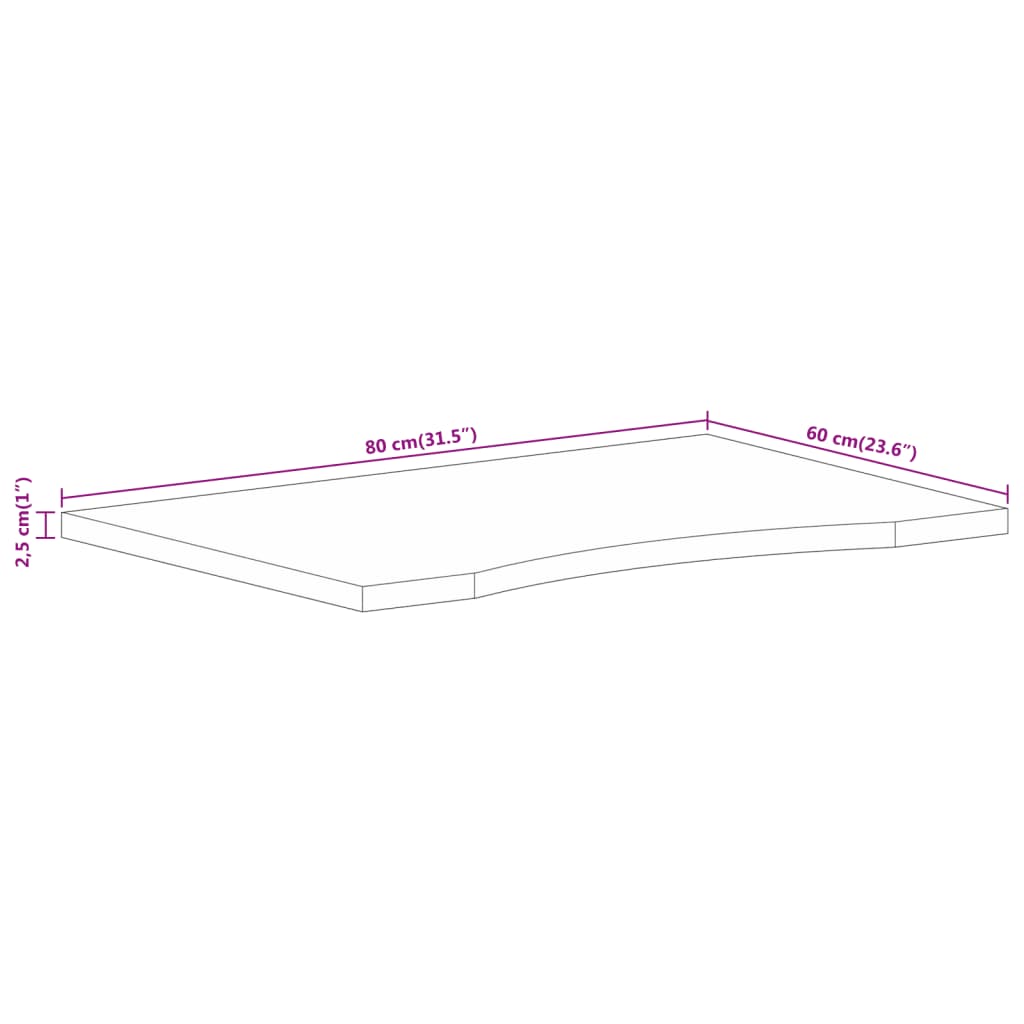 Bureaublad met ronding 80x60x2,5 cm massief ruw mangohout
