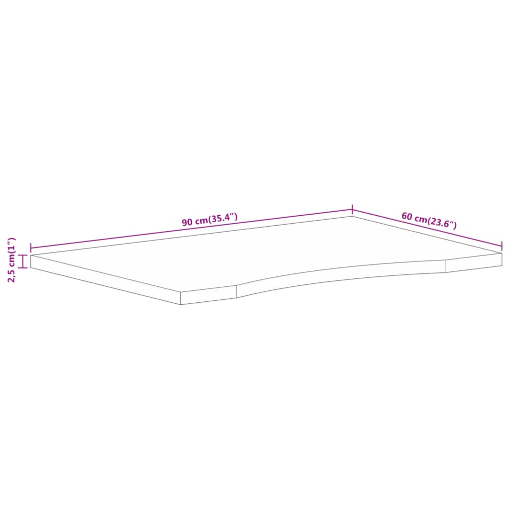 Bureaublad met ronding 90x60x2,5 cm massief ruw mangohout