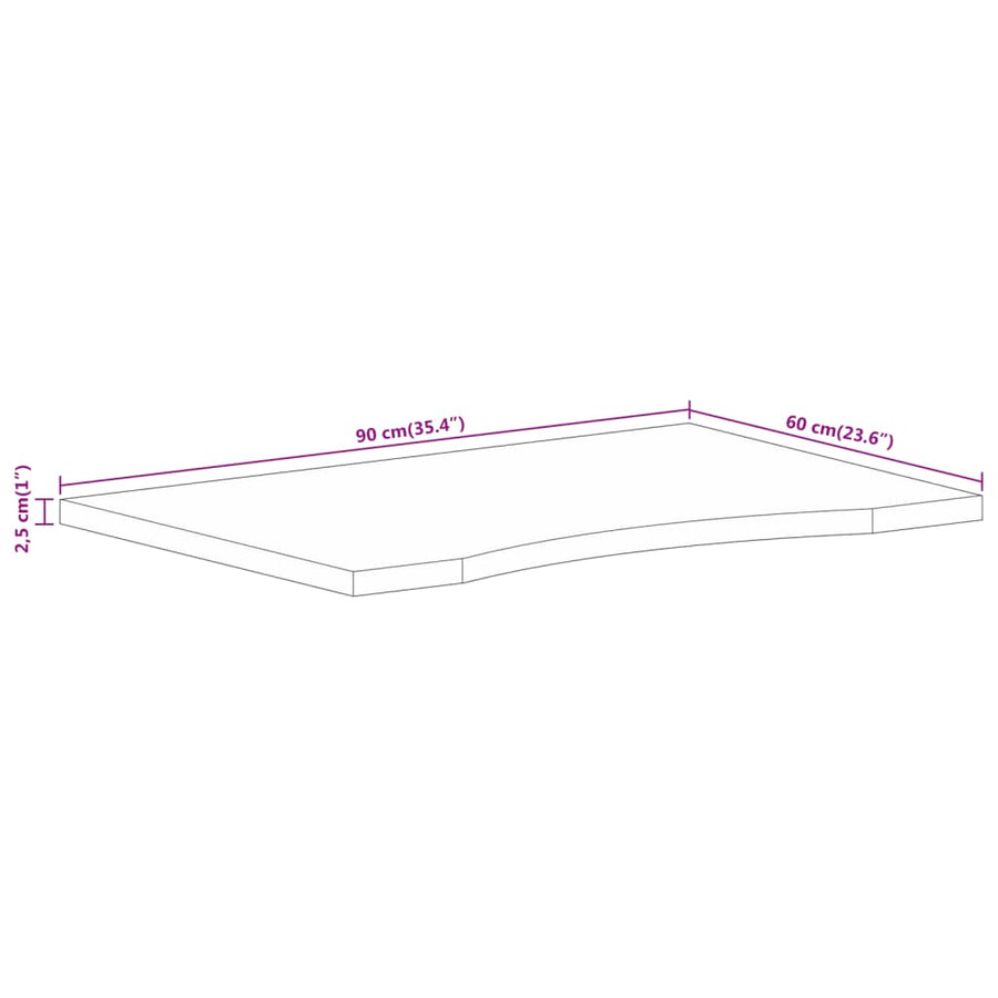 Bureaublad met ronding 90x60x2,5 cm massief ruw mangohout
