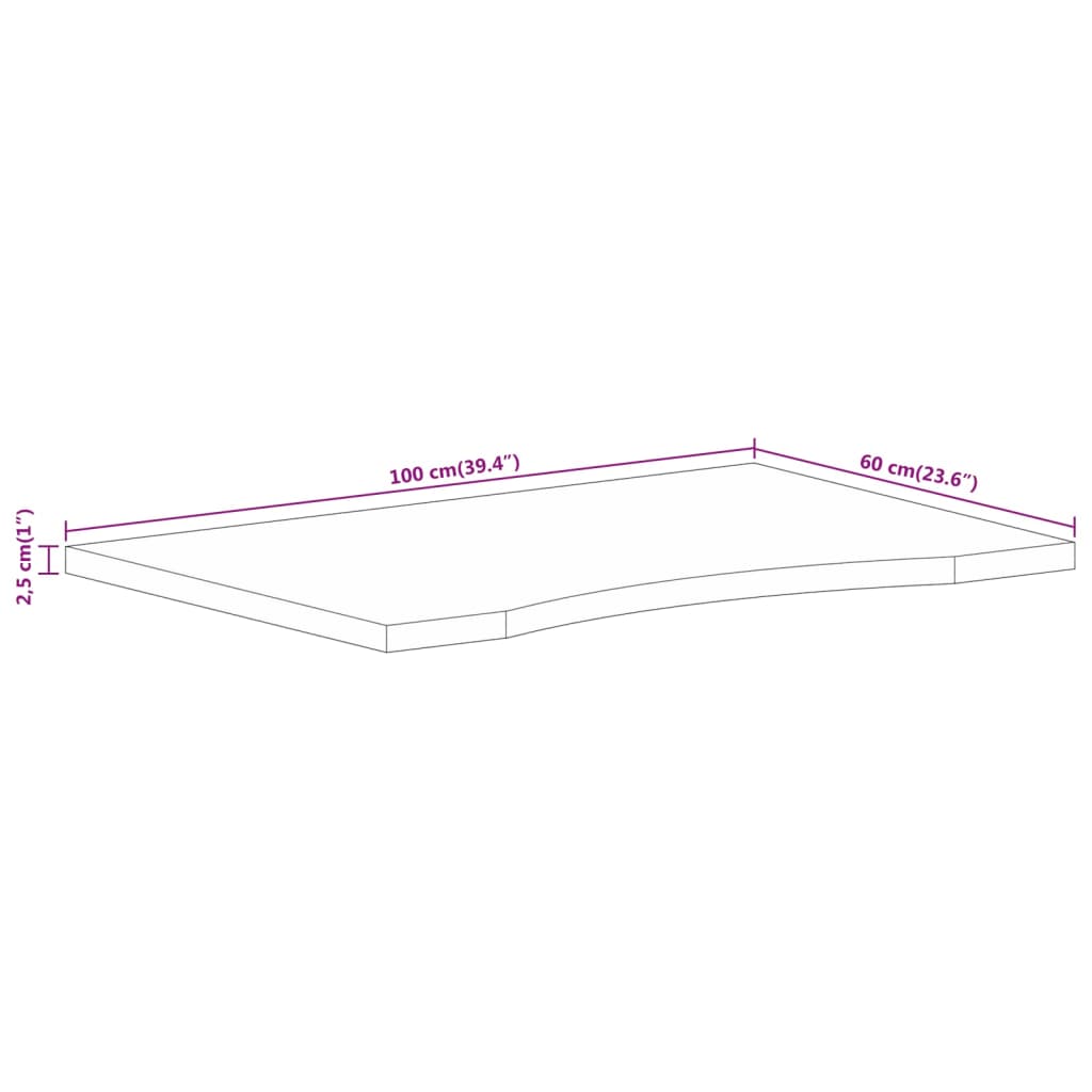 Bureaublad met ronding 100x60x2,5 cm massief ruw mangohout